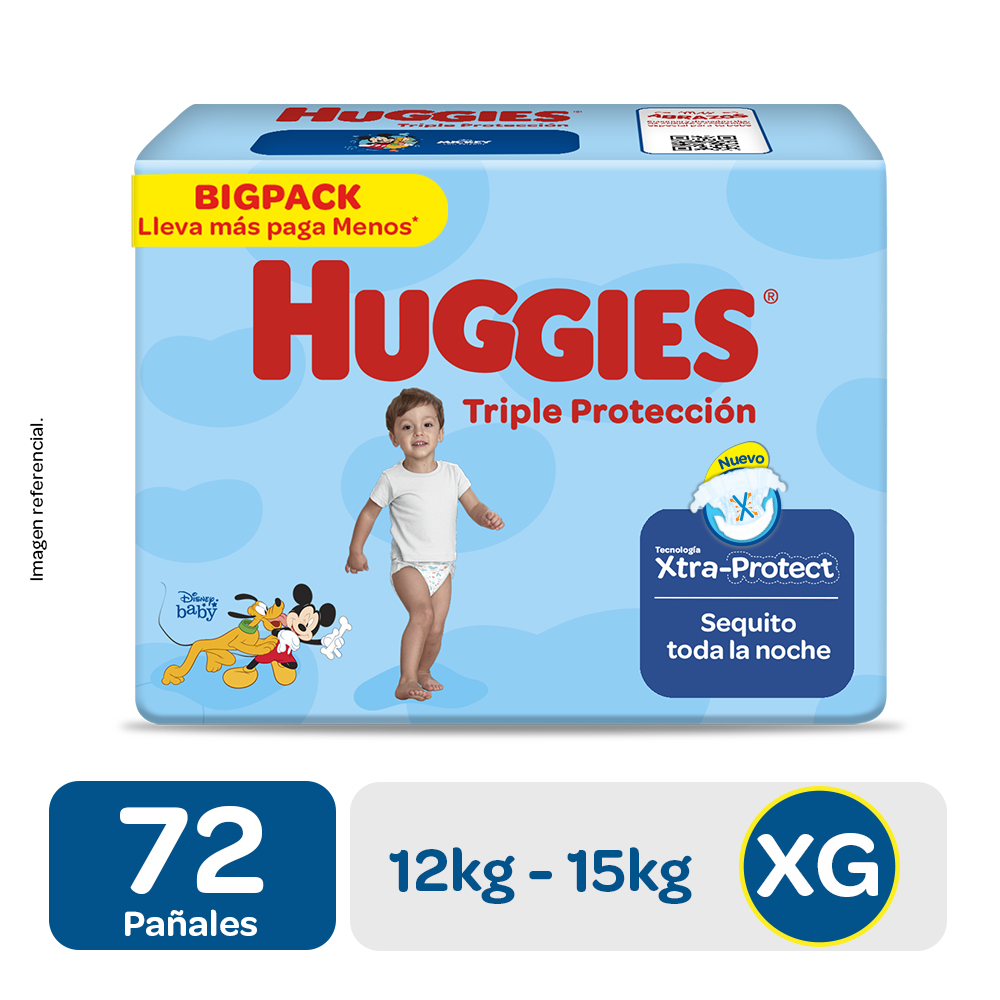 Pañales Huggies Triple Protección Xtra Big Talla XG x72uds